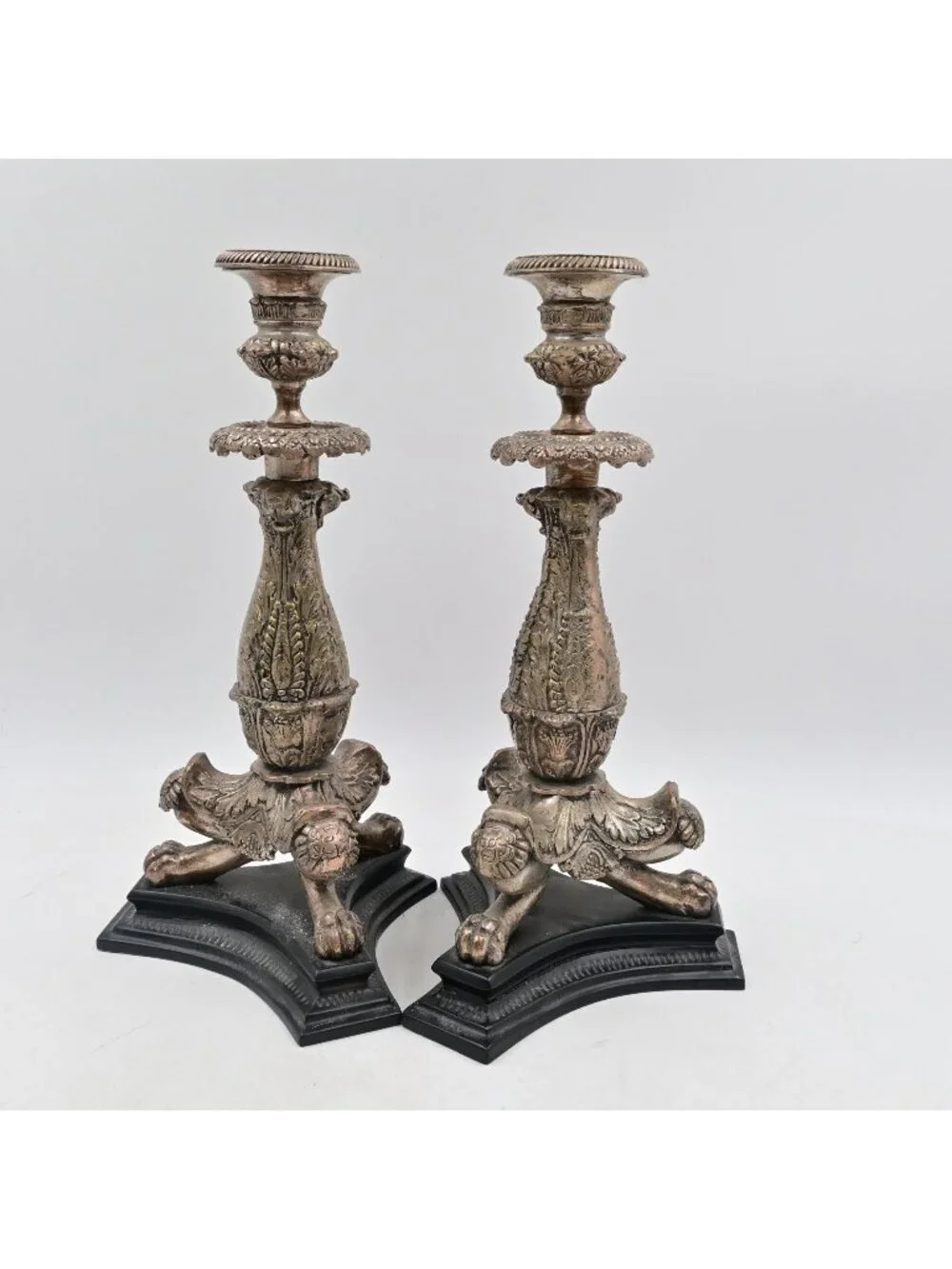 Silverplate Candlestick Holders Ornate Renaissance Lion Feet